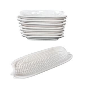 Vintage Bordalo Pinheiro corn cob plates set of 8 all white embossed majolica